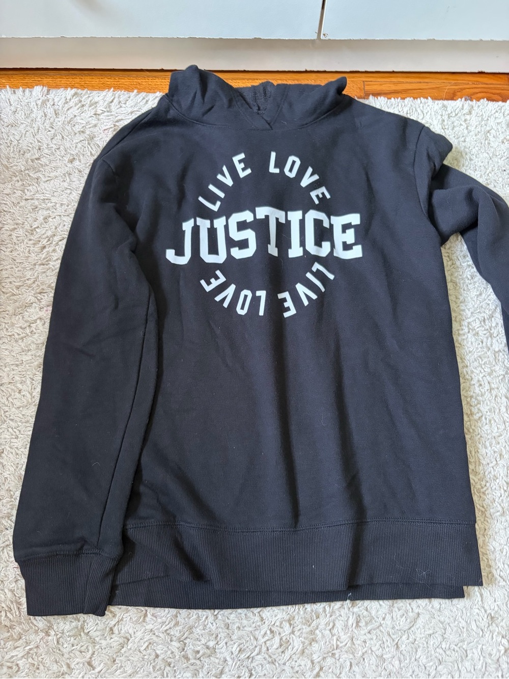Justice Black Girls' Fleece-Lined Pullover Hoodie with White Logo
